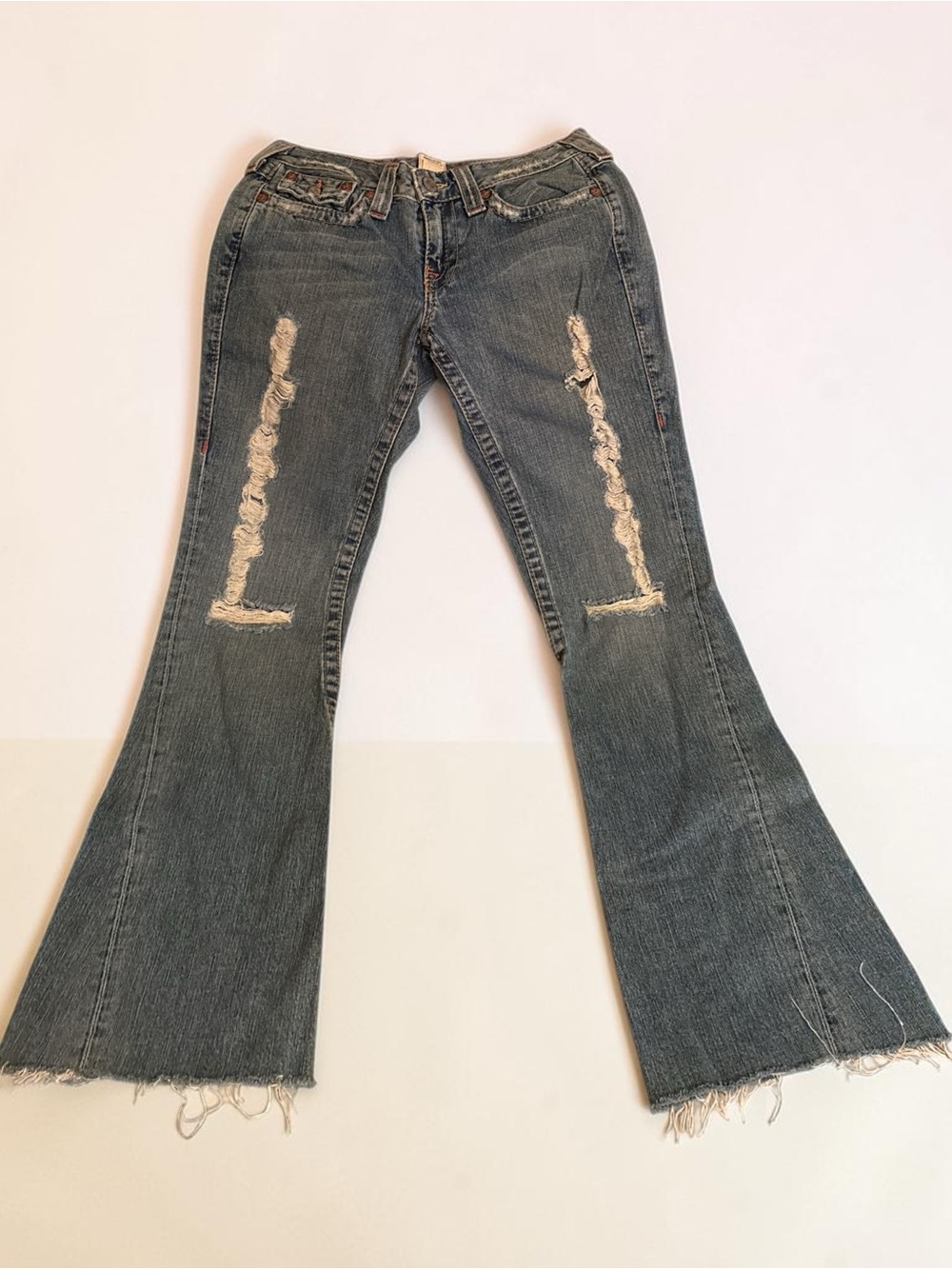 True Religion Distressed Flare Jeans - Blue Denim